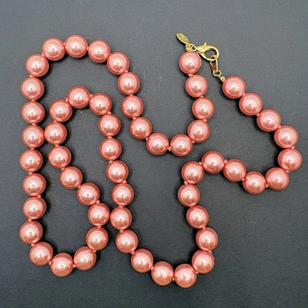 Vintage Joan Rivers Pastel Pink Glass Faux Pearl Necklace Knotted Colorful 30
